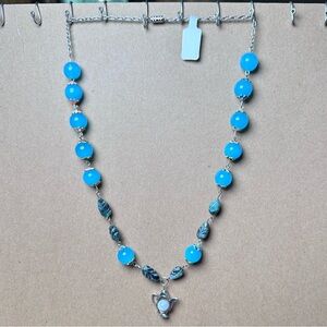 Necklace Opal with chalcedony teapot and Emerald leaf  handmade